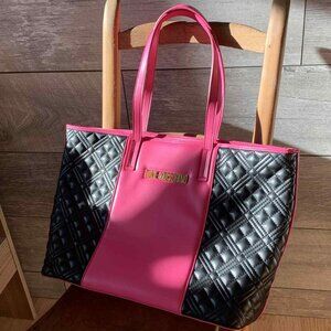 Love Moschino Bag Quilted Two Tone Pink And Black Tote Bag | Excellent Condition
